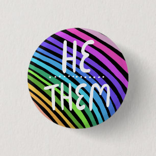 HE/THEM Pronouns Colorful Handlettered Rainbow Button