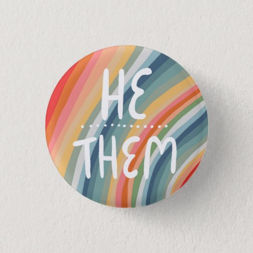 HETHEM Pronouns Colorful Handlettered Rainbow Button