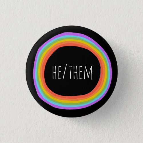 HETHEM Pronouns Colorful Rainbow Circle Black Button