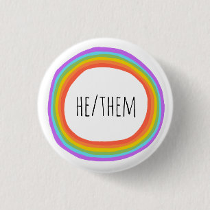 HE/THEM Pronouns Colorful Rainbow Circle Button