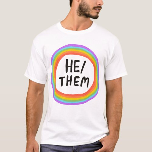 HETHEM Pronouns Rainbow Circle Colorful T_Shirt
