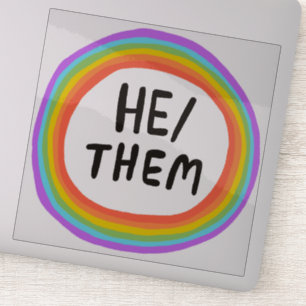HE/THEM Pronouns Rainbow Circle Handlettering Sticker