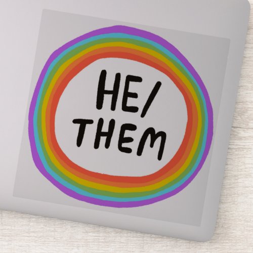 HETHEM Pronouns Rainbow Circle  Handlettering  Sticker
