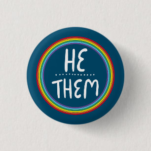 HE/THEM Pronouns Rainbow Handlettered Minimal But Button
