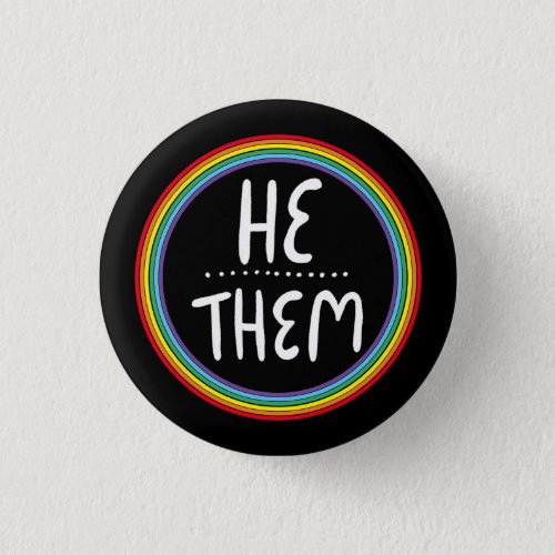 HETHEM Pronouns Rainbow Handlettered Minimal  Button