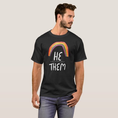 HETHEM Pronouns Rainbow Handlettering T_Shirt