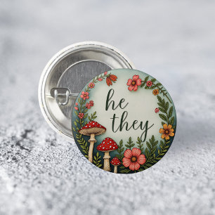 He/They Cottagecore Pronoun LGBTQ Pin