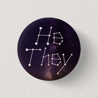 He/They Galaxy Starry Night Sky Constellation Pron Button