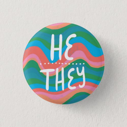 HETHEY Pronouns Colorful Handletter Green Pink  Button