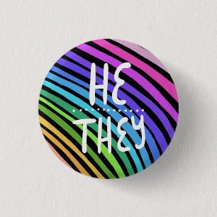 HE/THEY Pronouns Colorful Handlettered Rainbow Button