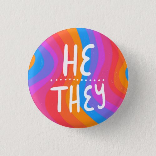 HETHEY Pronouns Colorful Handlettered Stripes Button
