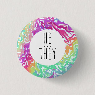 HE/THEY Pronouns Colorful Rainbow Swirls CUSTOM Button