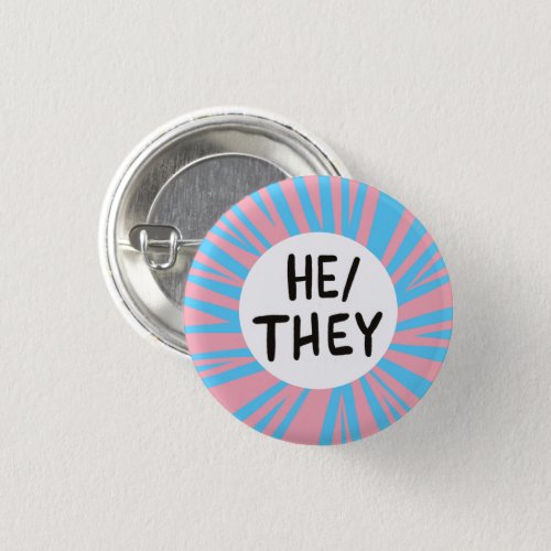HETHEY Pronouns Colorful Trans Flag Pink Blue Button