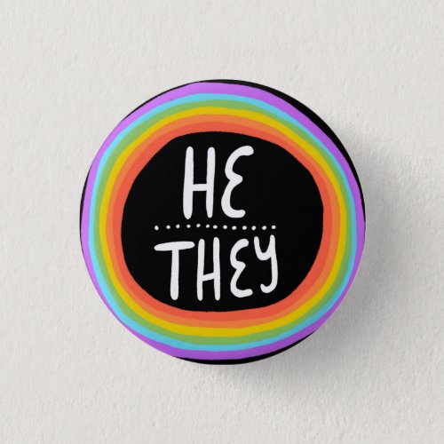 HETHEY Pronouns Colorful Wonky Rainbow Circle Button