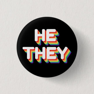 He/They Pronouns Rainbow 3D Retro Button