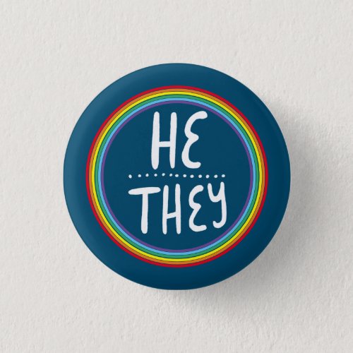 HETHEY Pronouns Rainbow Handlettered Minimal  Button