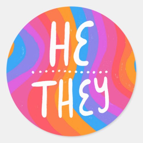 HETHEY Pronouns Rainbow Handlettering Sheet of Classic Round Sticker