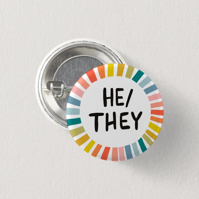 HE/THEY Pronouns Rainbow Soft Circle Rings Button (Front & Back)