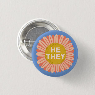 HE / THEY Pronouns Sunflower Daisy Pride Button