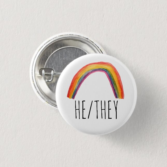 HE/THEY Pronouns Watercolor Rainbow Button (Front & Back)