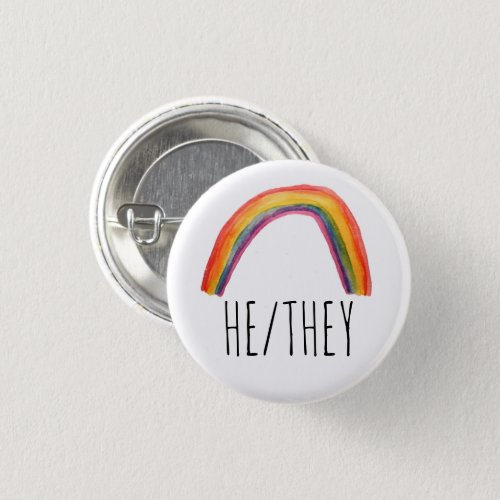 HETHEY Pronouns Watercolor Rainbow Button