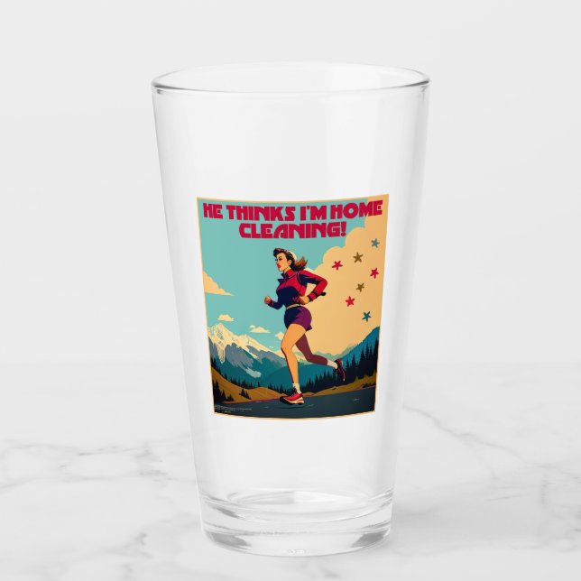 He Thinks I'm Home Cleaning Sassy Runner Glass (Front)