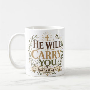 He Will Carry You Christian Bible Quote Coffee Mug