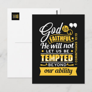 He Will Not Let You Be Tempted – Bible Verse Postcard