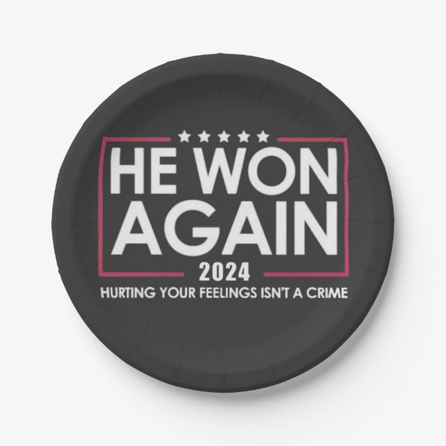 He Won Again 2024 Trump Inaguration 2025 Paper Plates (Front)