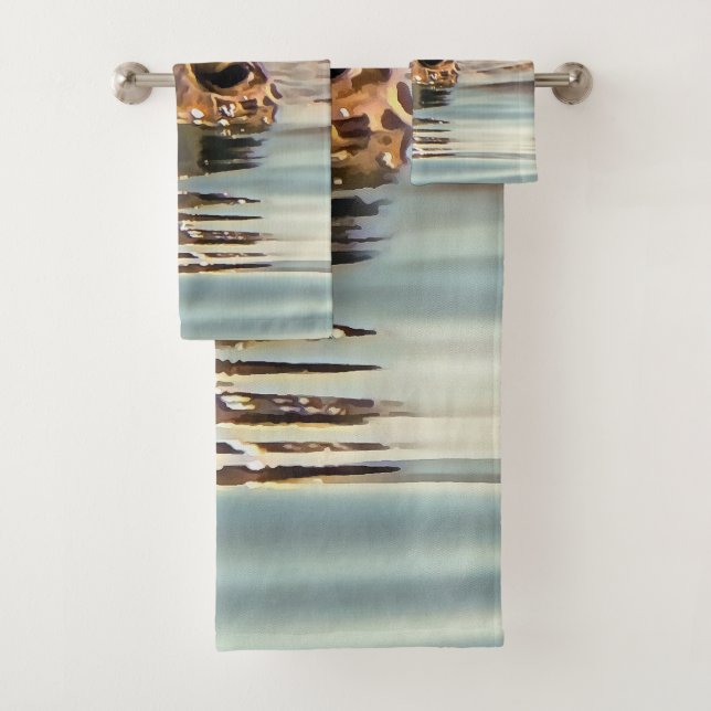 Head Above Water Turtle Ocean Wildlife Art Bath Towel Set (Insitu)