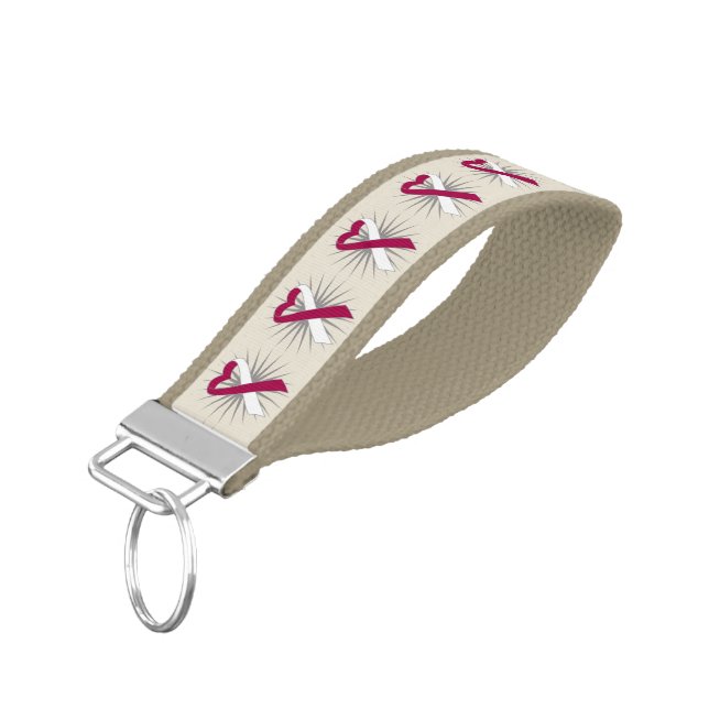 Head and Neck Cancer Awareness Heart Ribbon Wrist Keychain (Angled Down)