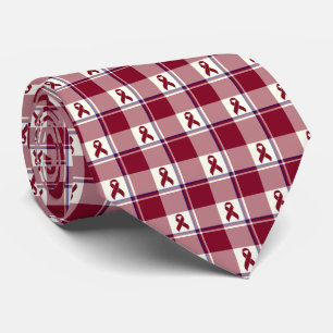 Head and Neck Cancer Awareness Plaid Burgundy Tie