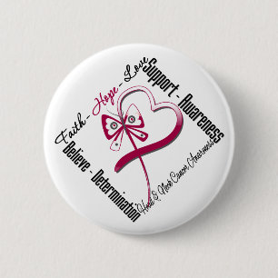 Head and Neck Cancer Faith Hope Love Butterfly Button