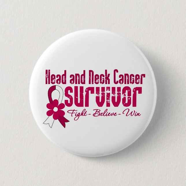 Head and Neck Cancer Survivor Flower Ribbon Pinback Button (Front)