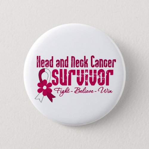 Head and Neck Cancer Survivor Flower Ribbon Pinback Button