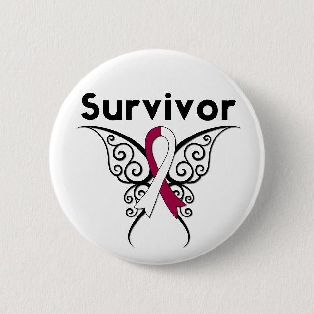 Head and Neck Cancer Survivor Tribal Butterfly Pinback Button (Front)
