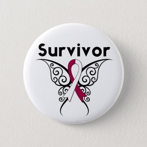 Head and Neck Cancer Survivor Tribal Butterfly Pinback Button