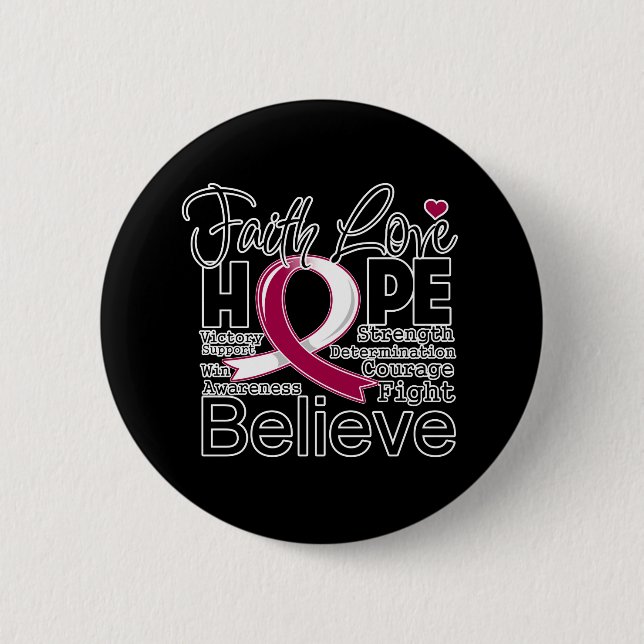 Head and Neck Cancer Typographic Faith Love Hope Button (Front)