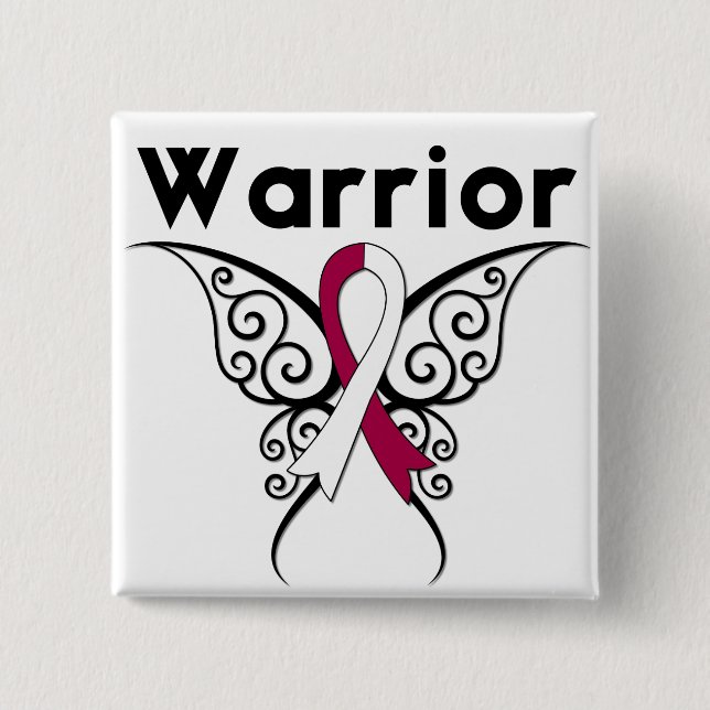 Head and Neck Cancer Warrior Tribal Butterfly Pinback Button (Front)