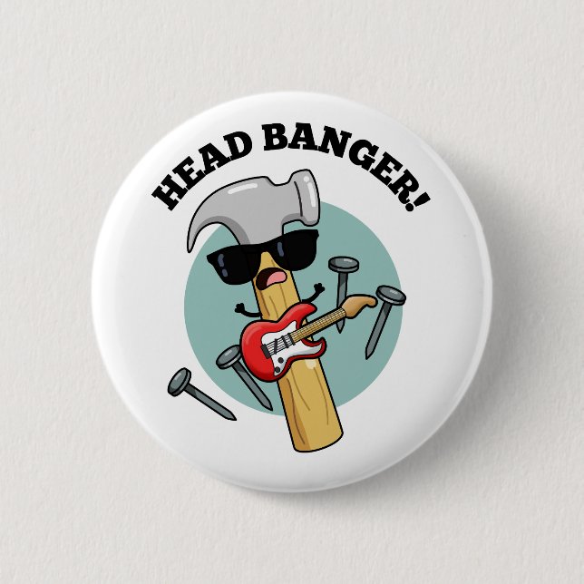 Head Banger Funny Music Puns  Button (Front)