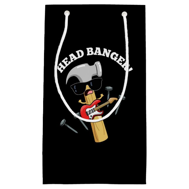 Head Banger Funny Music Puns Dark BG Small Gift Bag (Front)