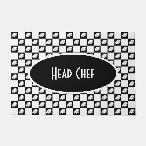 Head Chef Black and White Checkered Kitchen Doormat