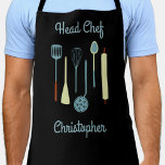 Head Chef Personalized Apron<br><div class="desc">Fun Head Chef design with kitchen implements for your favorite chef,  cook or grill expert.  Change the name to personalize.</div>