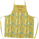 Head Chef Personalized Apron<br><div class="desc">Fun Head Chef design with retro kitchen implements for your favorite chef, cook or grill expert. Change the name to personalize.</div>