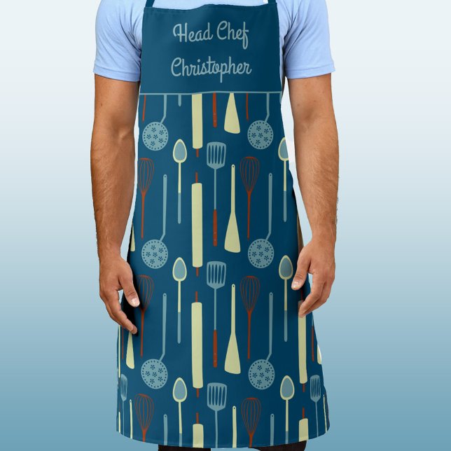 Head Chef Personalized Apron (Head Chef personalized name retro kitchen utensils apron)