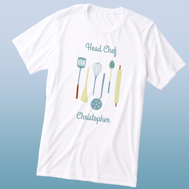 Head Chef Personalized Tri-Blend Shirt (Fun personalized custom text Head Chef vintage kitchen utensils triblend t-shirt)