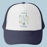 Head Chef Personalized Trucker Hat<br><div class="desc">Fun Head Chef design with vintage kitchen utensils for your favorite chef,  cook or grill expert.  Change the name and text to personalize.</div>