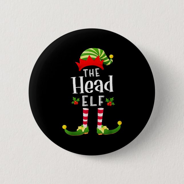 Head Christmas Elf Matching Pajama X-mas Party  Button (Front)