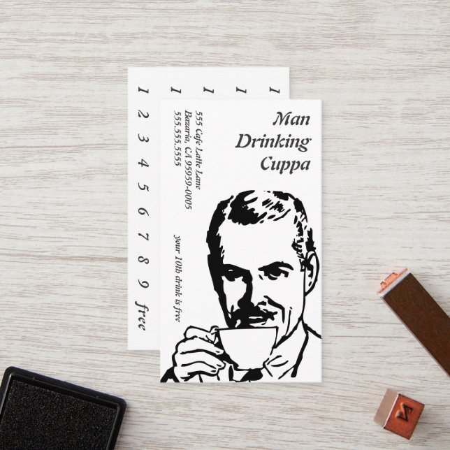 Head Drinking Line Art Morning Cuppa Loyalty Card (Front/Back In Situ)