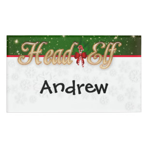 Head Elf Christmas Holiday Snowflake Name Tag